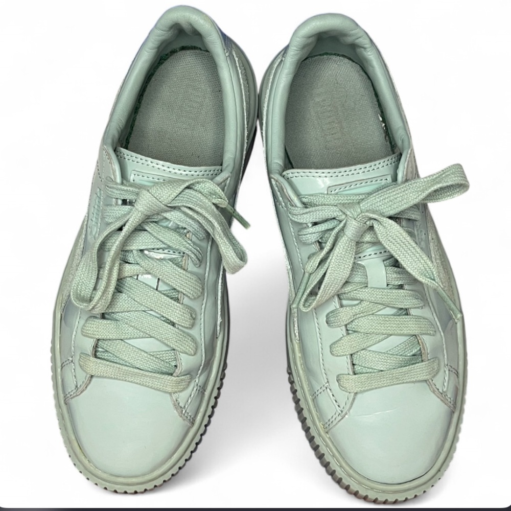 PUMA - Women's Mint Green Leather Basket Platform Sneakers Size 7.5 Shoes Unisex